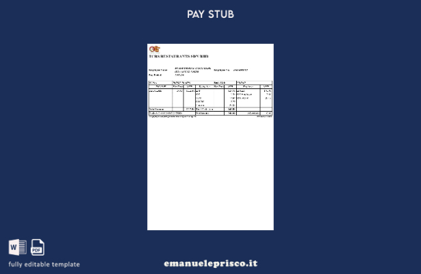 Modello di busta paga per ristoranti TCRS in stile verificato